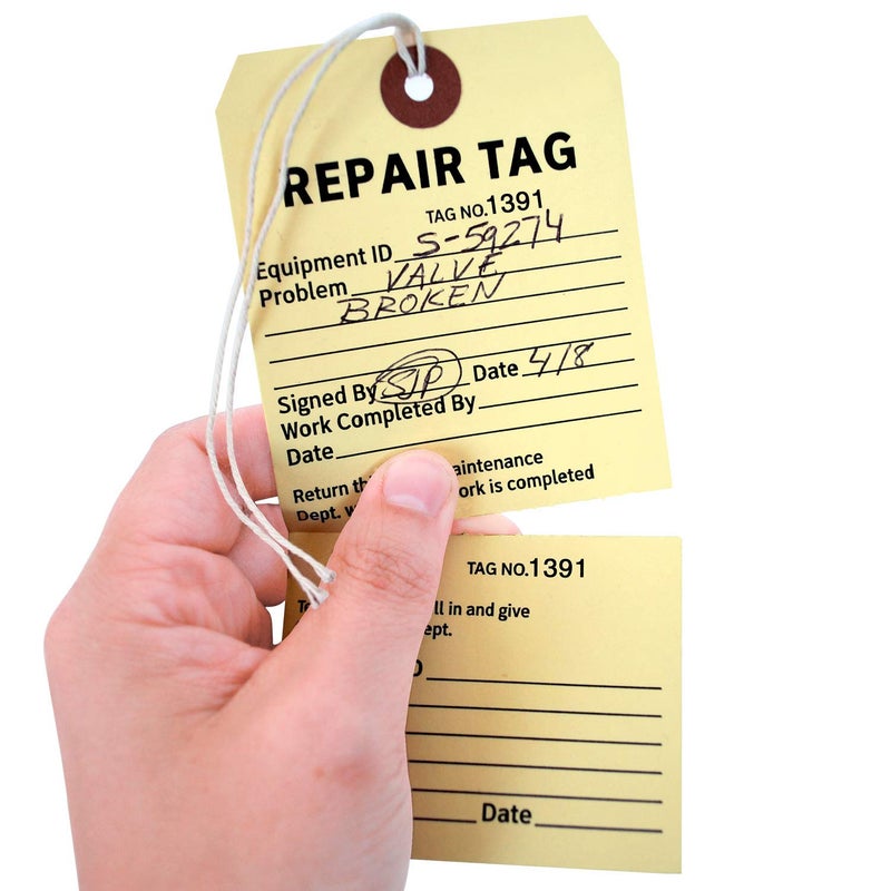 SmartSign Pack of 100 Sequentially Numbered Repair Tags with String | 5 3/4" x 2 7/8" Manila 10pt Cardstock - Image 2